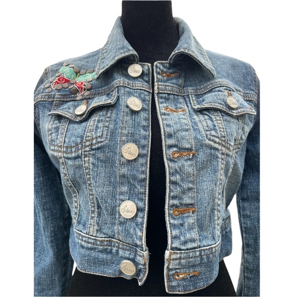 Vintage Joy Jean Studded Butterfly Cropped Denim Jacket Size: M | J1 = JOY Jean - Picture 4 of 10